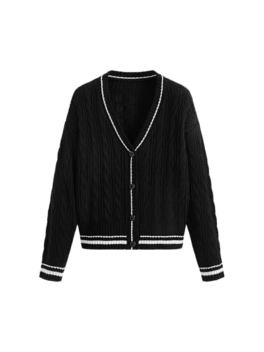 Cable Knit V-Neck Button Oversized Cardigan High Stretch Acrylic Long Sleeve